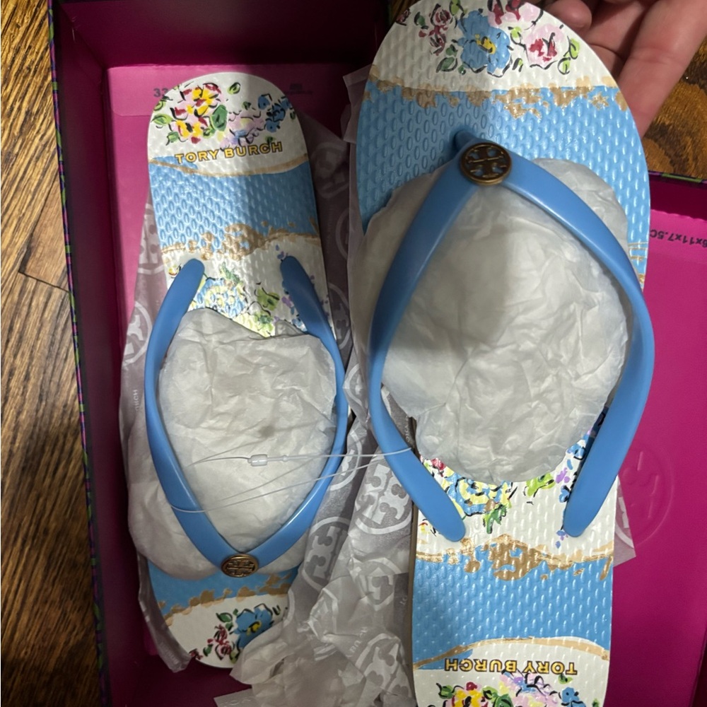 Tory Burch Blue Floral Sandals